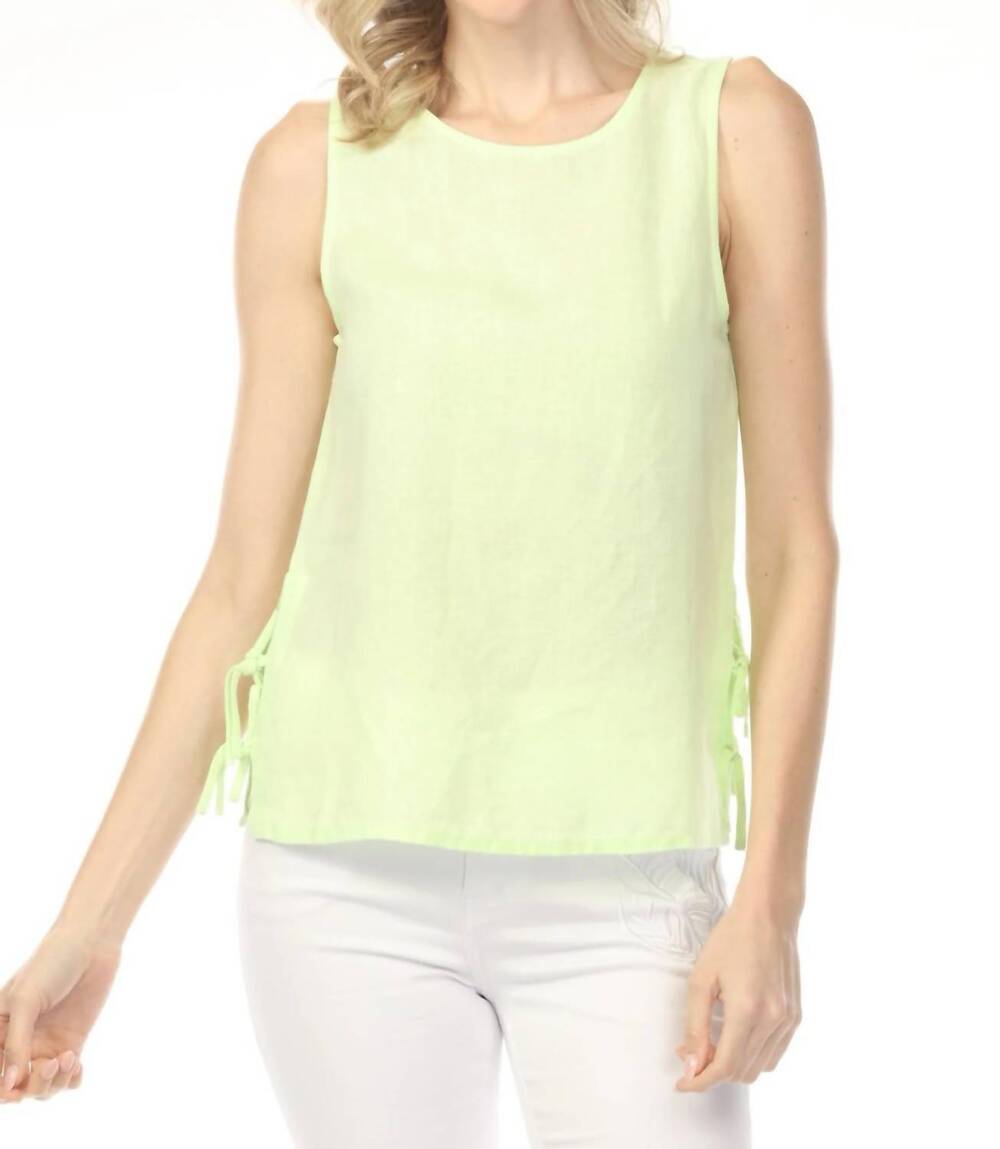 NEW CHARLIE B side ties solid linen blend sleeveless top in keylime green